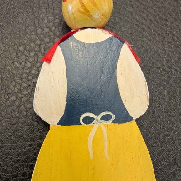 Vintage Wooden Folk Art Ornament Hand Painted Woman in Traditional Dress - Picture 7 of 11